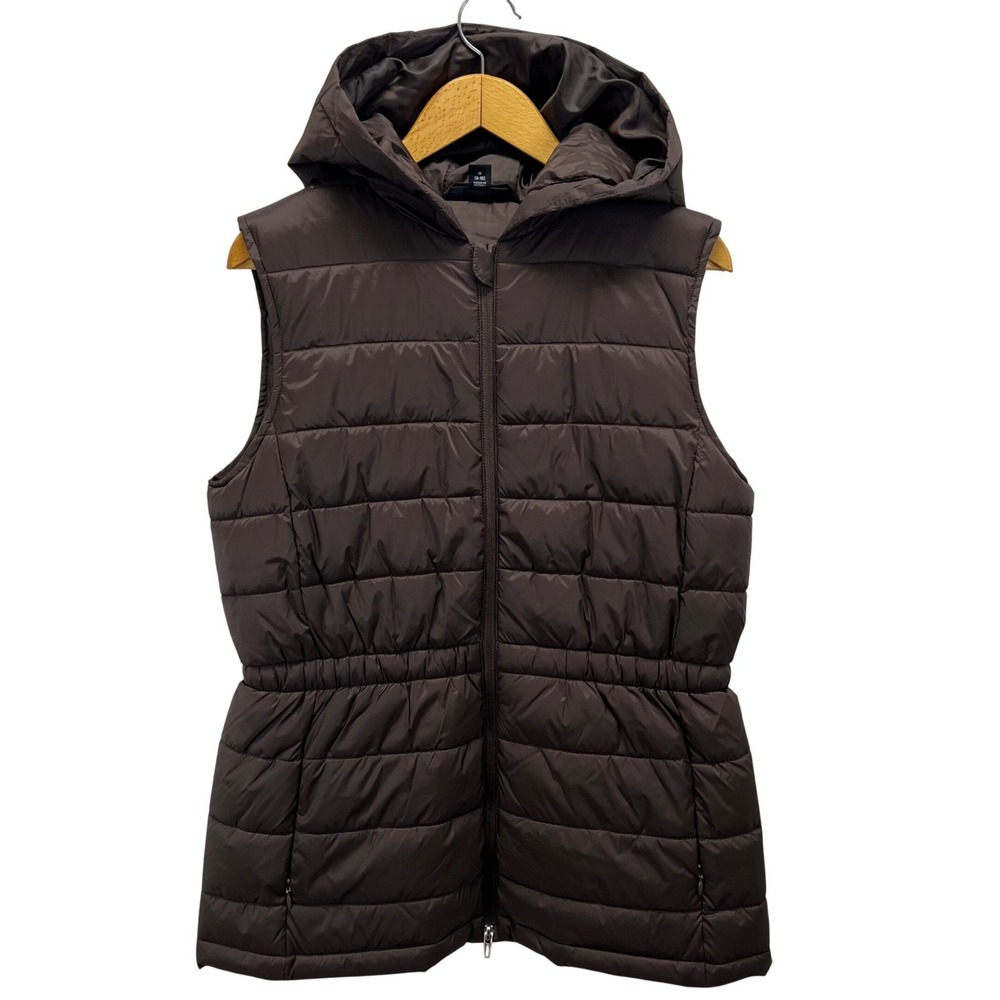 SWISS TECH Women's Long Puffer Vest Hooded‎ Brown Size Medium Insulated Full Zip